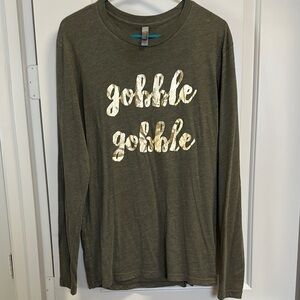 Green Graphic Long Sleeve Tee with Festive Print
